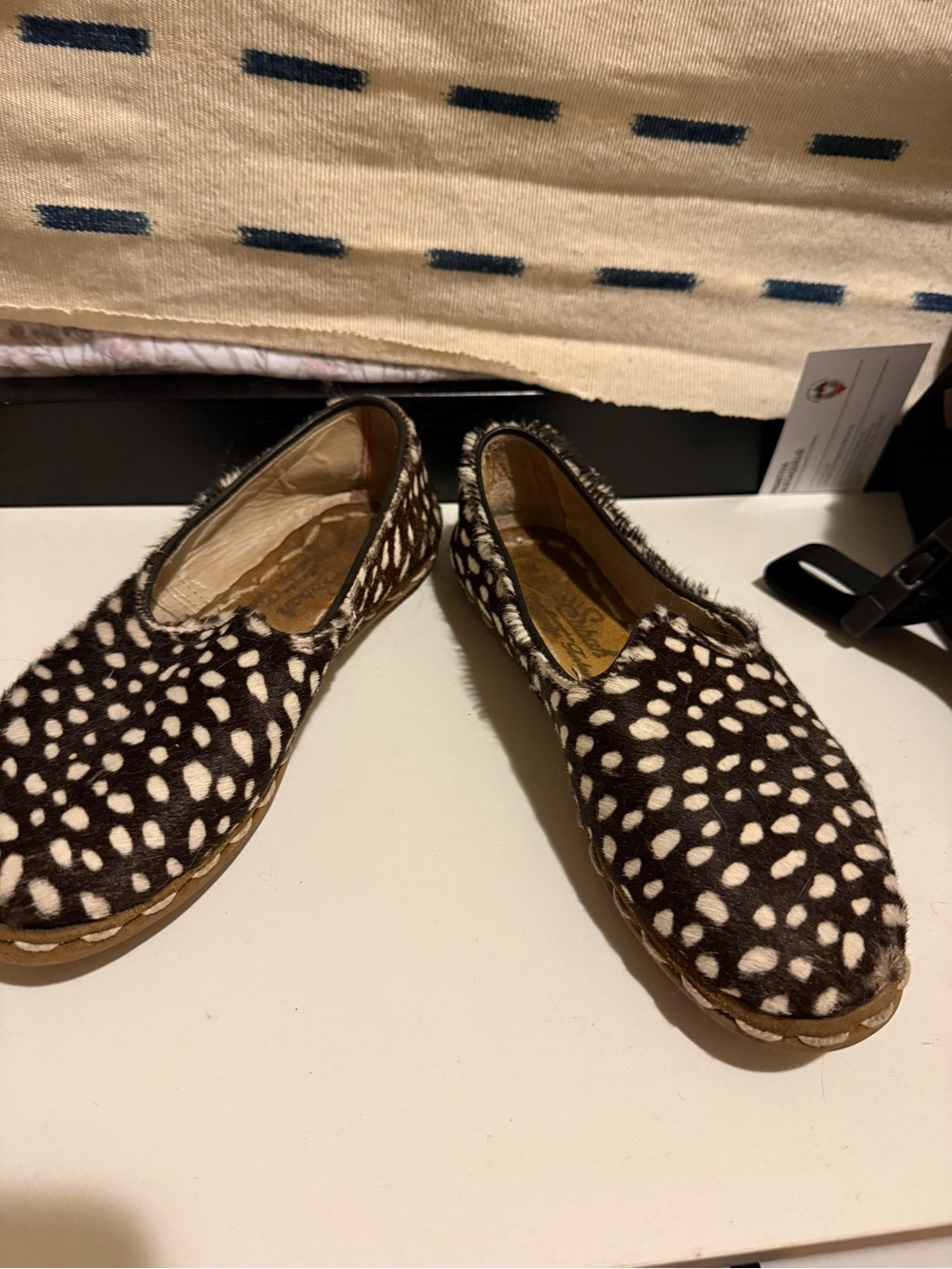 Sabah Black and White Spotted Slip-On Flats